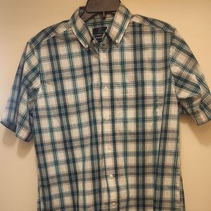George Men's Teal and White Plaid Button Down Shirt